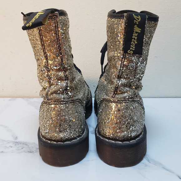Dr. Martens RARE Vintage 90s Gold Chunky Glitter Boots - Picture 7 of 16